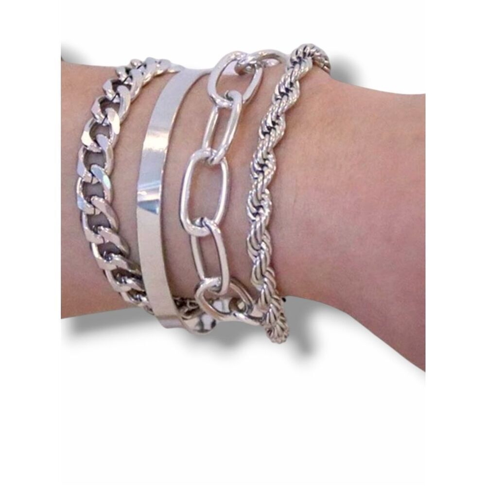 Silver Stackable Chain Bracelet Set - Picture 3 of 3